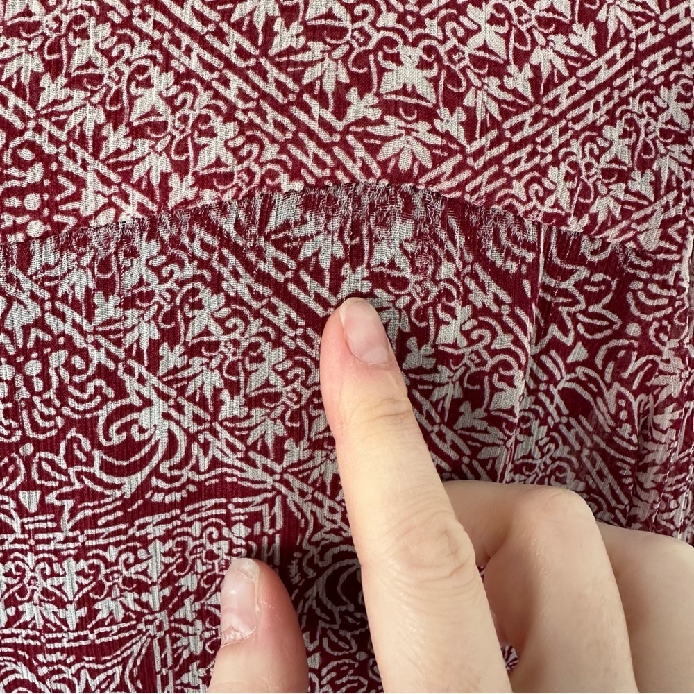 SEZANE Abélia Wrap Around Mosaic Ecru Print Burgundy Blouse Size 4 - Picture 12 of 17